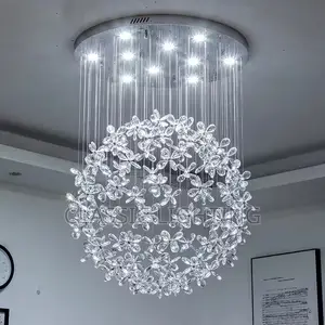 Crystal Clear Ceiling Lamps Flower Ball Stairway Modern Villa Light