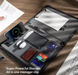 Leather Padfolio With Wireless Charging Hidden Handle and Clipboard