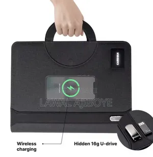Leather Padfolio With Wireless Charging Hidden Handle and Clipboard