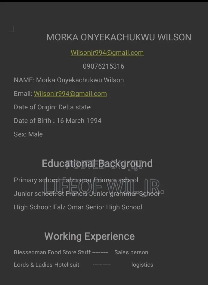 Part-Time Weekend CV
