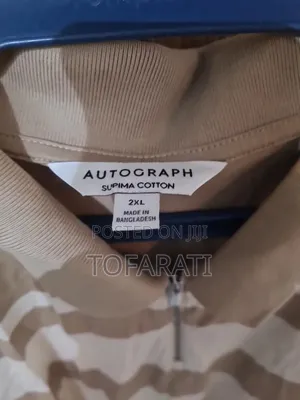 Autograph Men's Beige White Quarter-Zip Striped Polo Shirt