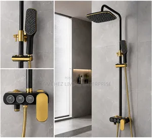 Luxury Black Gold 3 Button Rain Shower Set