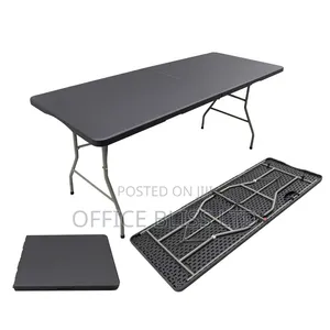 Outdoor Foldable Plastic Table ( BLACK) 6 Foldable Chairs( WHITE)