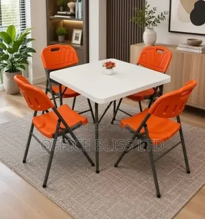 Outdoor SQUARE PP( WHITE)Table 4 Foldable Chairs (ORANGE)