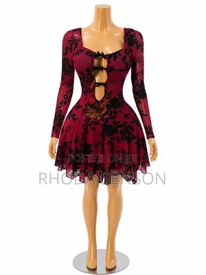Wine Floral Cut-Out Mini Dress