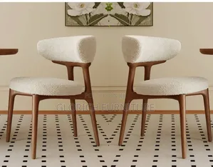 Boucle Dining Chair – Curved Design, Walnut Wood Frame