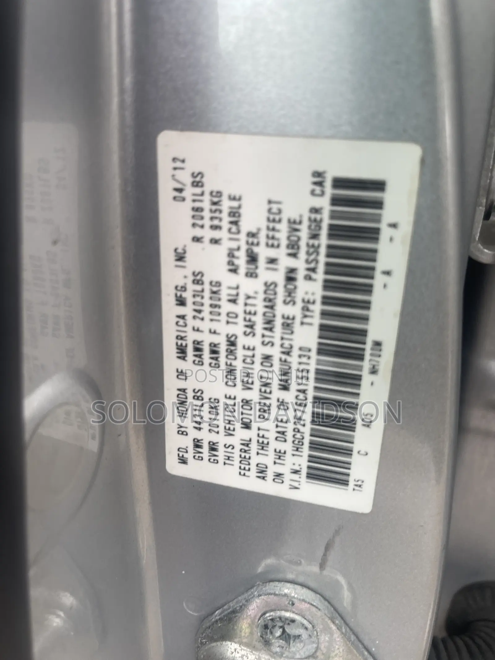 Honda Accord 2012 Silver