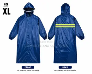 Waterproof Long Raincoat With Hood & Reflective Strip - Size XL