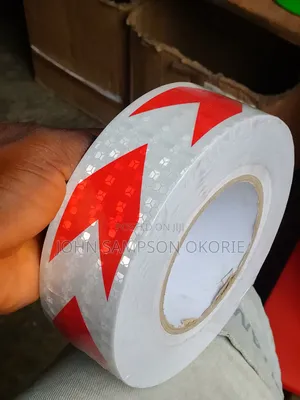 2" by 50metre White With Red Arrow Adhesive Tape