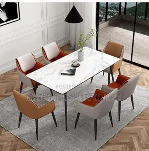 6 Seaters Dining Table Gray/Orange/White Colour