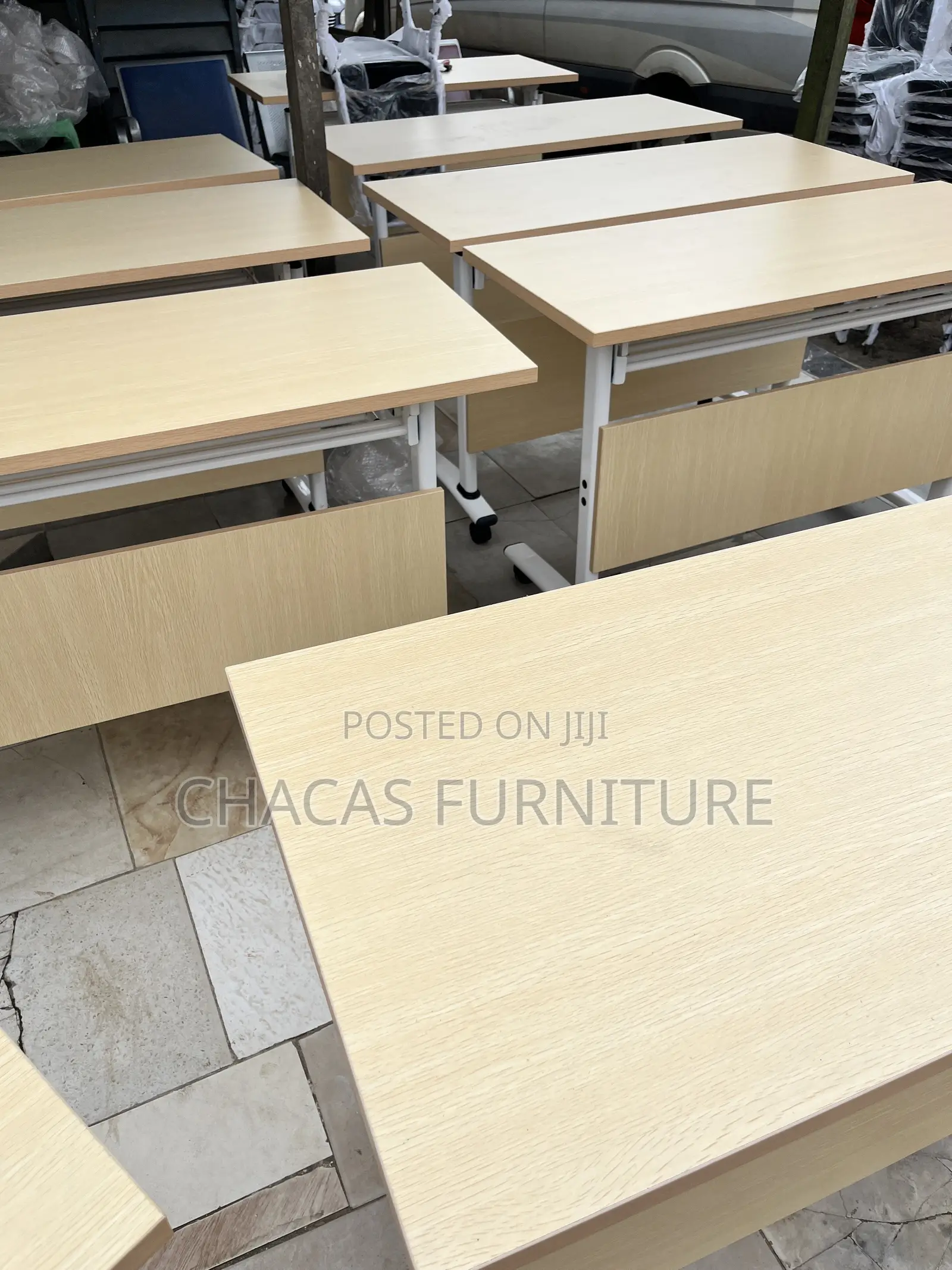 Mobile Foldable Training Desk With Wheels (Light Oak)