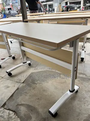 Mobile Foldable Training Desk With Wheels (Light Oak)
