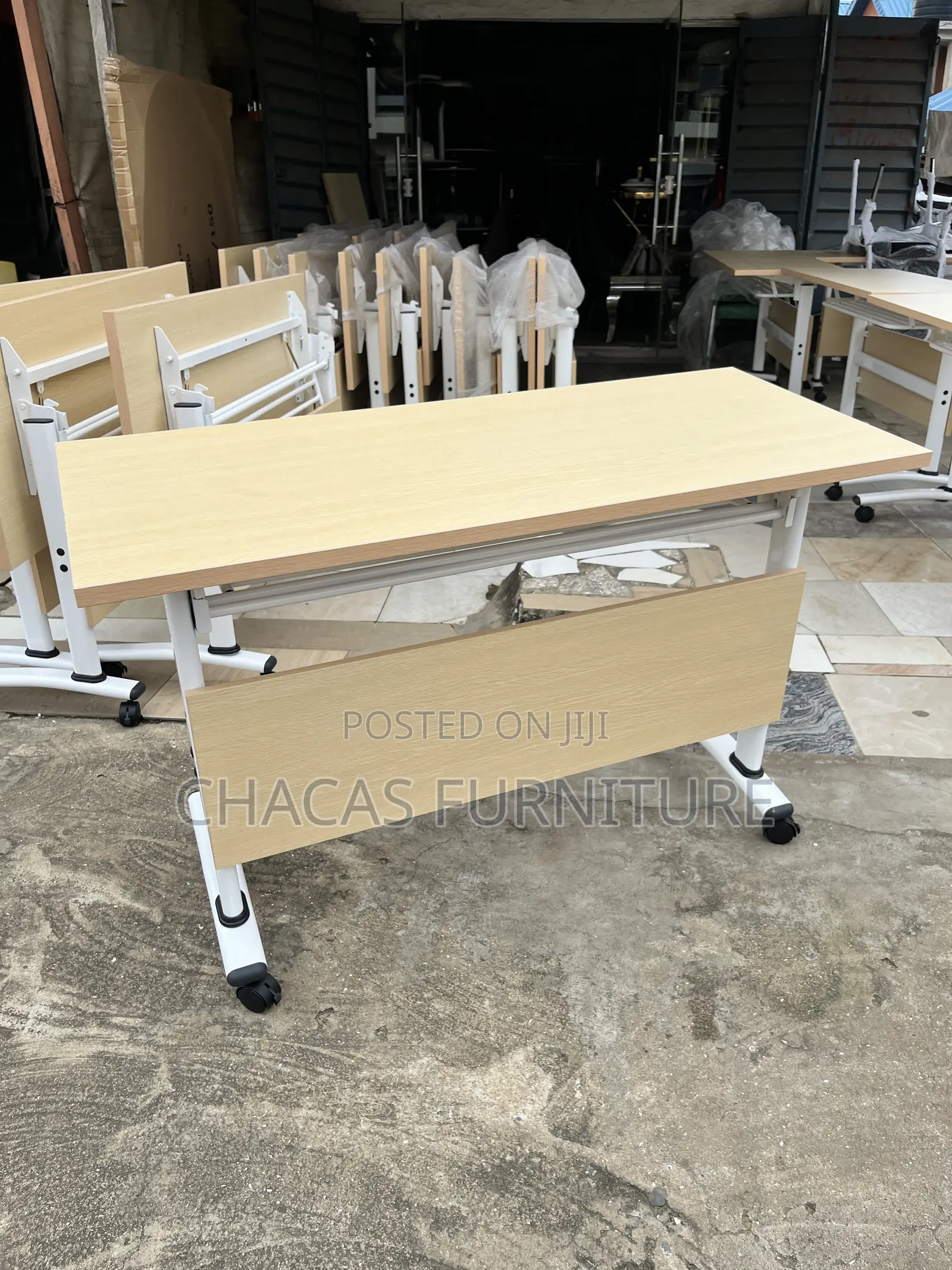 Mobile Foldable Training Desk With Wheels (Light Oak)