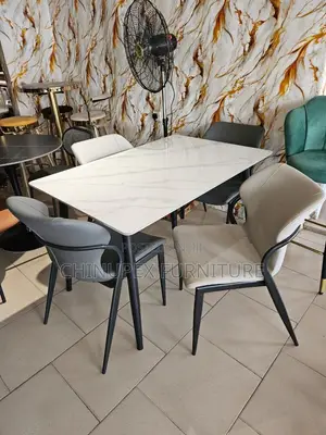 4 Seaters Dining Table Set Gray and Cream Colour