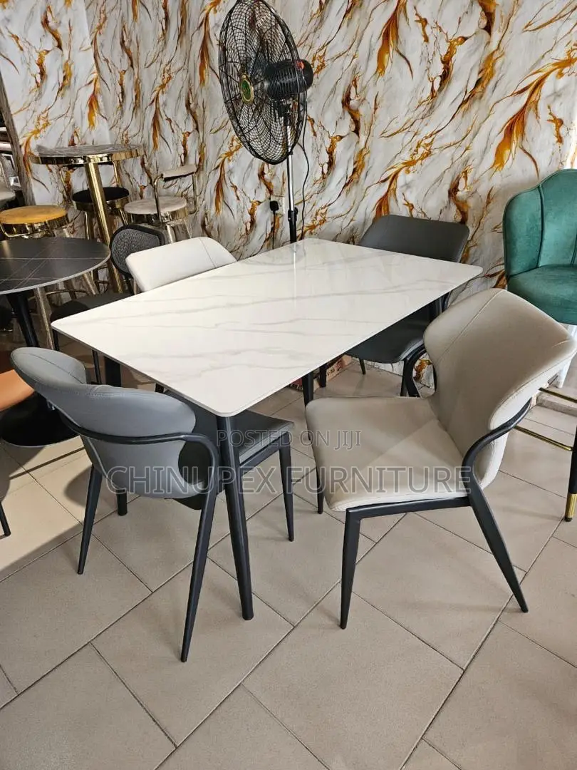 4 Seaters Dining Table Set Gray and Cream Colour