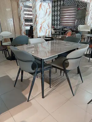 4 Seaters Dining Table Set Gray and Cream Colour