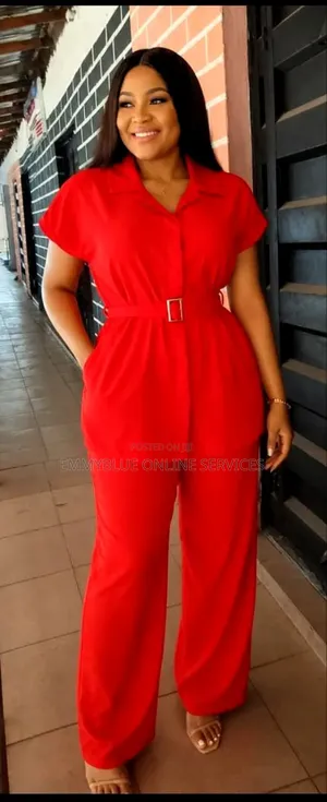Short-Sleeve Button-Up Top, Wide-Leg Pants, and a Matching Fabric Belt