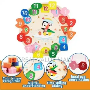 Early Learning Educational Toy Gift Wooden Shape Color Sorting Clock