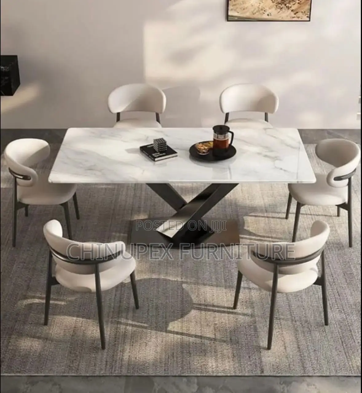 6 Seaters White Dining Table Set