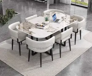 6 Seaters White Dining Table Set