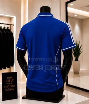 Classic Royal Blue Football Polo Shirt – White Stripe Athletic Design