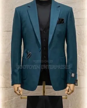 Real/Turquoise Slim-Fit 3-Piece Suit