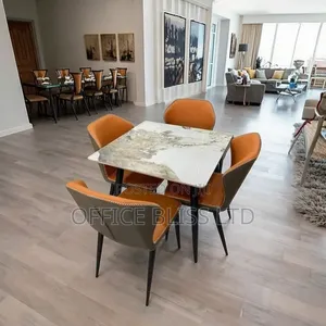 A Set of Square Dinning Table and 4 Leather Dinning Chairs