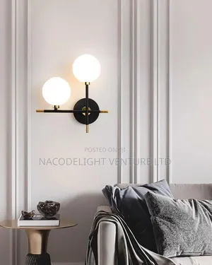 Nordic Matte Black and Brass 2-Light Glass Wall Lamp