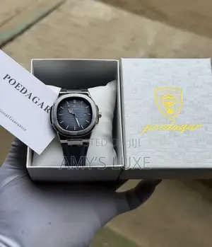 Poedaqar Men’s Wristwatch-Elegant Stainless Steel/Black Leather Design