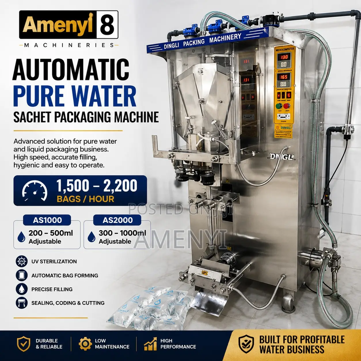 Automatic Pure Water Sachet Packaging Machine AS1000 / AS2000