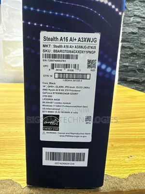 New Laptop MSI Stealth 16 AI Studio 64GB Nvidia SSD 2T
