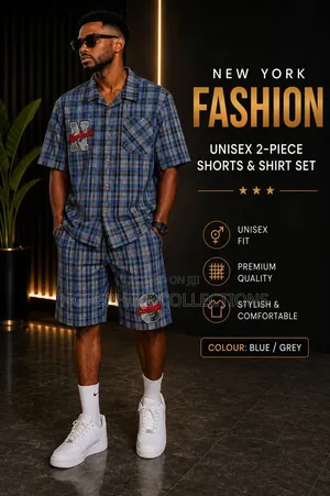 New York Fashion Signature Unisex 2-Piece Check Set – Shirt Shorts