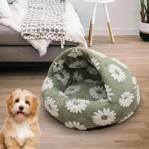 Donut Flower/Check Design Short Fur Bed With Hood
