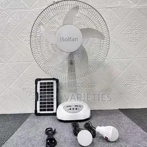 Solar Rechargeable Fan With Two Bulbs