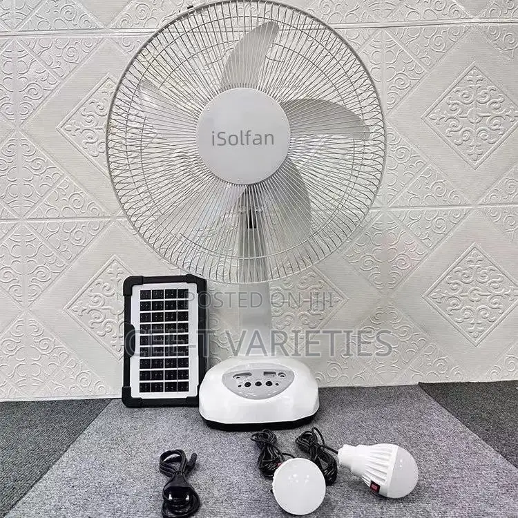Solar Rechargeable Fan With Two Bulbs