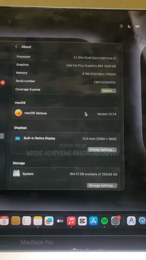 Laptop Apple MacBook Pro 2017 8GB Intel Core i5 SSD 256GB