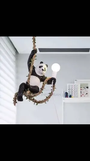 Nordic Panda Resin Pendant Lights Living Room Kitchen Hemp Rope Child