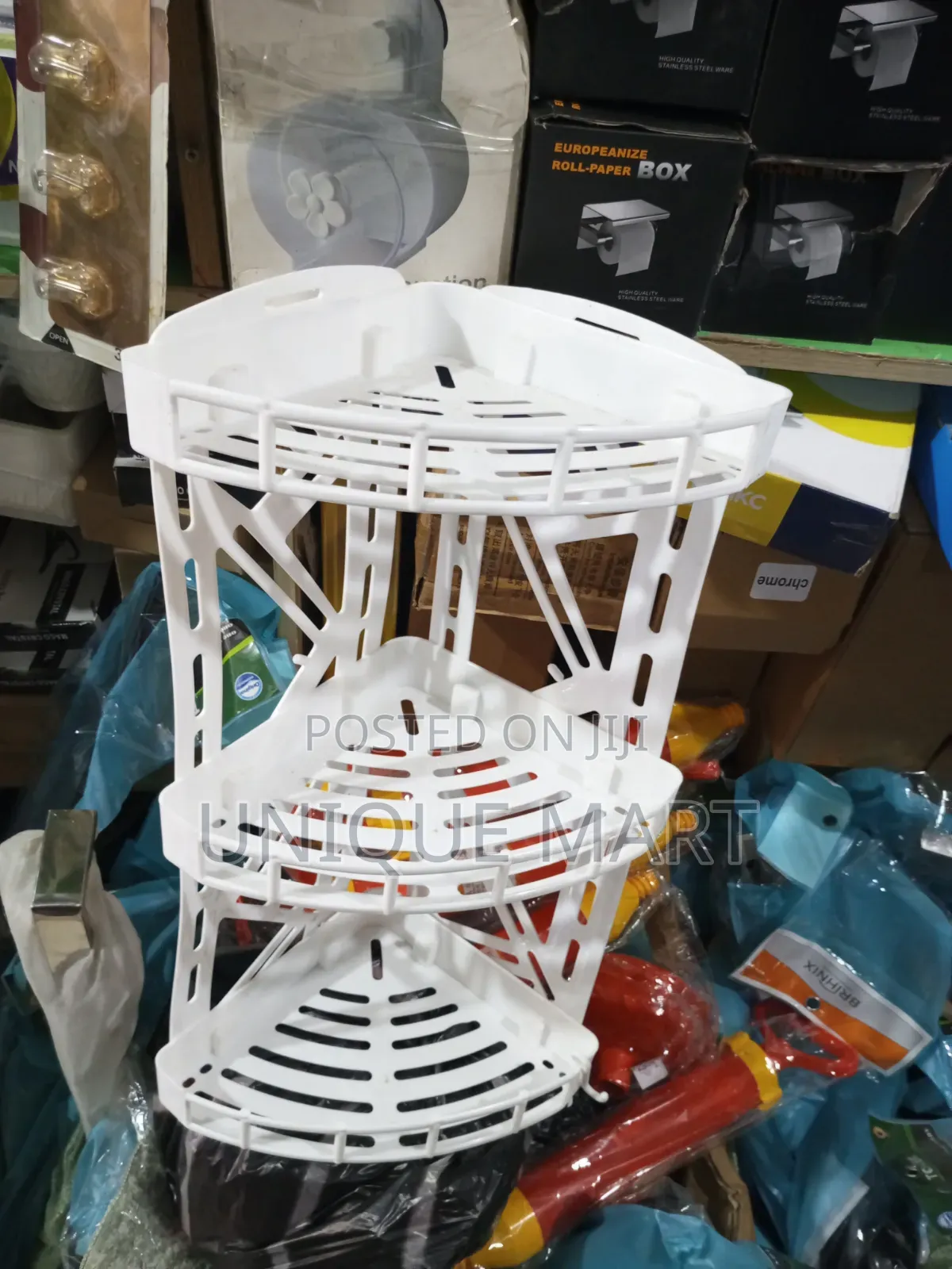Quality Plastic White 3-Tier Corner Rack for Bathrooms and Kitchens