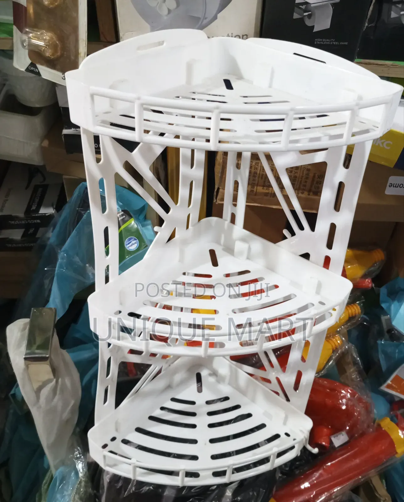 Quality Plastic White 3-Tier Corner Rack for Bathrooms and Kitchens