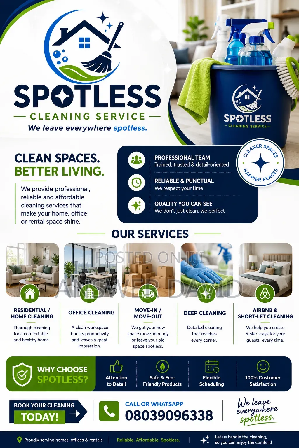 Spotless Cleaning Service . We Leave Everywhere Spotless.