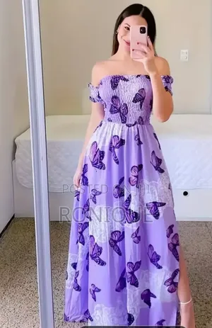 Women’s Off-Shoulder Butterfly Print Maxi Dress – Flowy Casual Dress