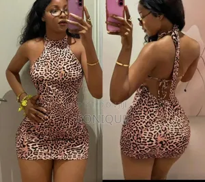 Sexy Women’s Leopard Print Halterneck Backless Bodycon Mini Dress