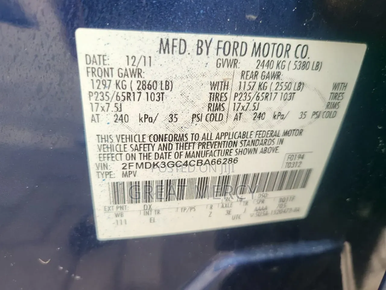 Ford Edge 2012 Blue