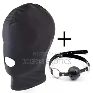 Black Full-Face Hood Mask Ball Gag Set Adult Roleplay Kit