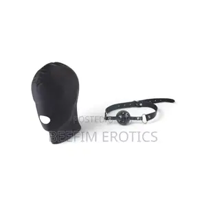 Black Full-Face Hood Mask Ball Gag Set Adult Roleplay Kit