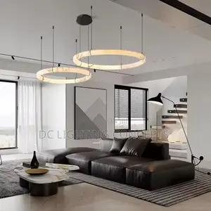 Nordic Round Double Ring Alabaster Pendant Light.