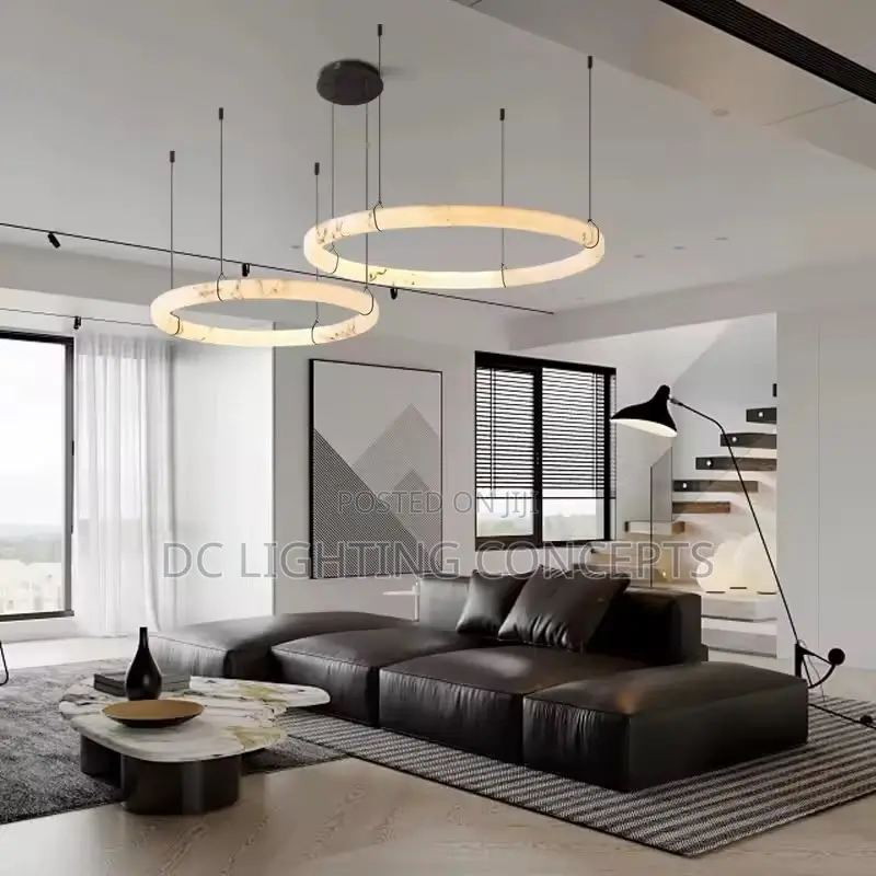 Nordic Round Double Ring Alabaster Pendant Light.