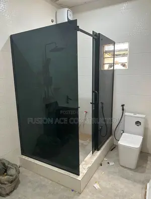 Dark Grey Bathroom / Toilet Glass Cubicle