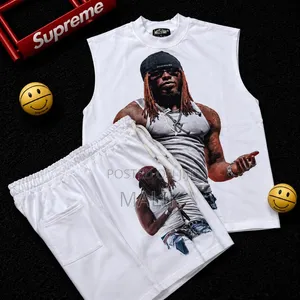 Men’s Graphic Sleeveless Top Shorts Set – Trendy Streetwear