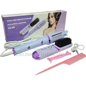 Rotating Hair Curler With Rechargeable Hot Comb and Hair Clips